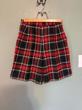 Vintage Red & Black Plaid High-Waist Shorts